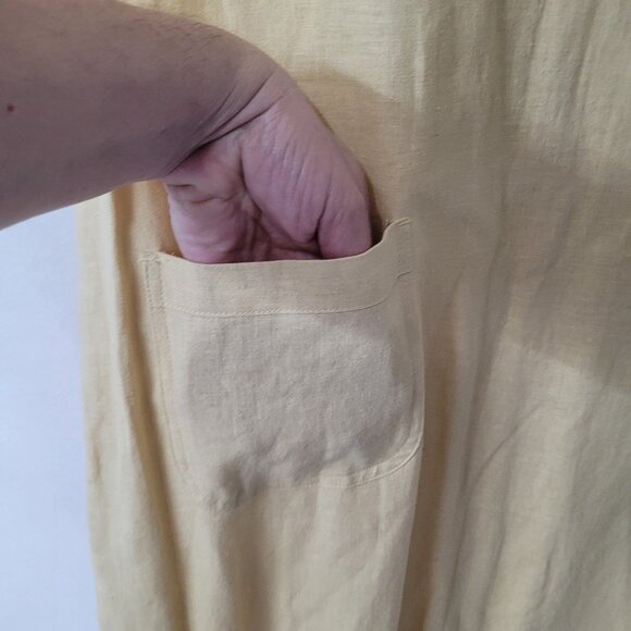 Studio Ease Dress Womens 14 Linen Rayon Short Sleeve Maxi Pockets Side Buttons - Picture 3 of 13